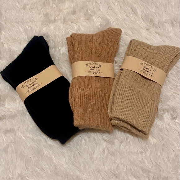 Fashion Boutique Accessories - Ribbed Crew Socks - Black, Camel & Tan